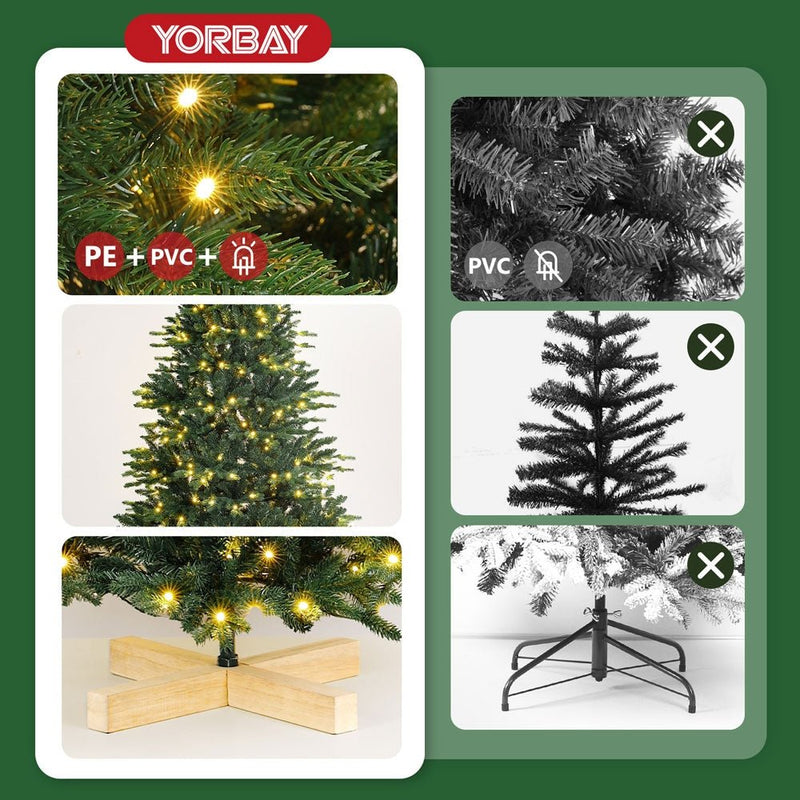 Yorbay künstlicher Weihnachtsbaum mit LED - Beleuchtung und Holzständer - O028 - 9 - yorbiy.com