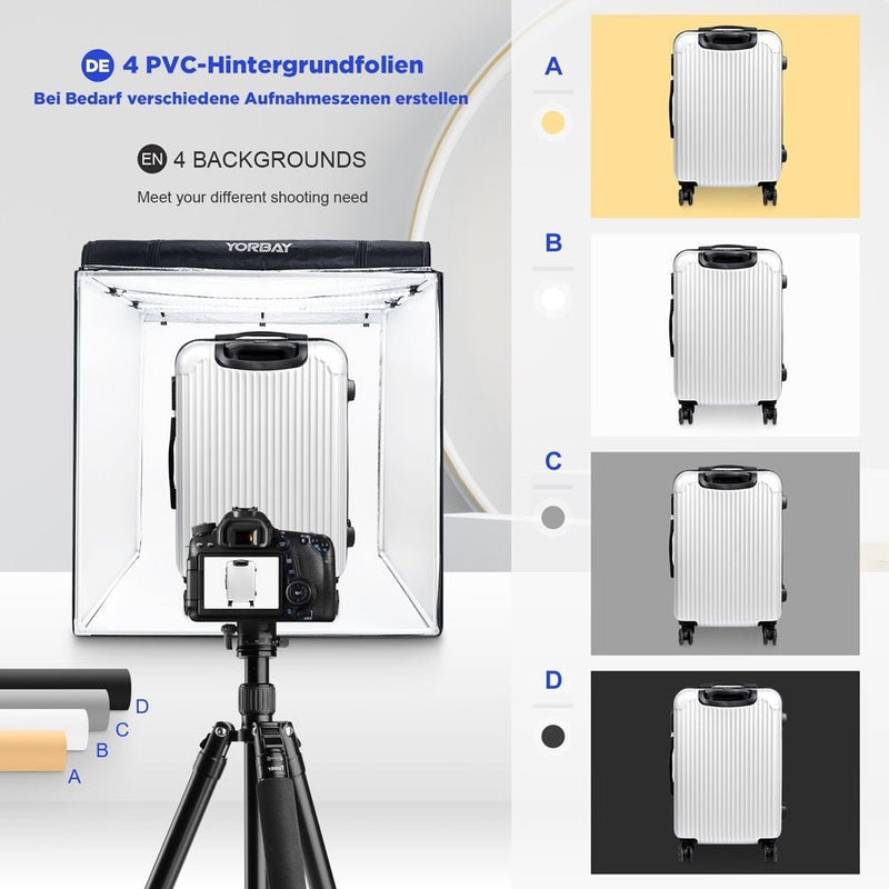 Yorbay Fotobox 80 x 80 x 80 cm mit dimmbarer LED - Beleuchtung und 4 Farbhintergründen - F154A - 3 - yorbiy.com