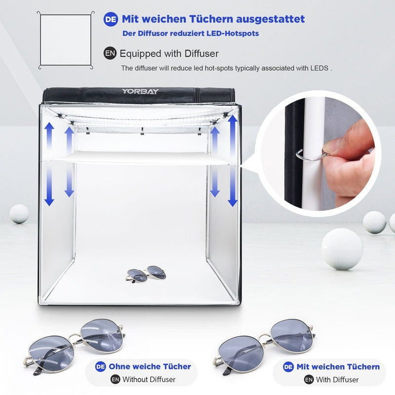 Yorbay Fotobox 80 x 80 x 80 cm mit dimmbarer LED - Beleuchtung und 4 Farbhintergründen - F154A - 5 - yorbiy.com