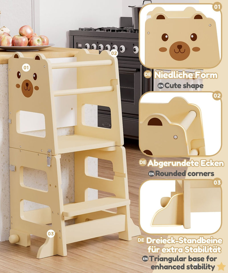 Yorbay 3 - in - 1 Montessori Kinder Lernturm in Bärenform - YB094-D050 - 4 - yorbiy.com