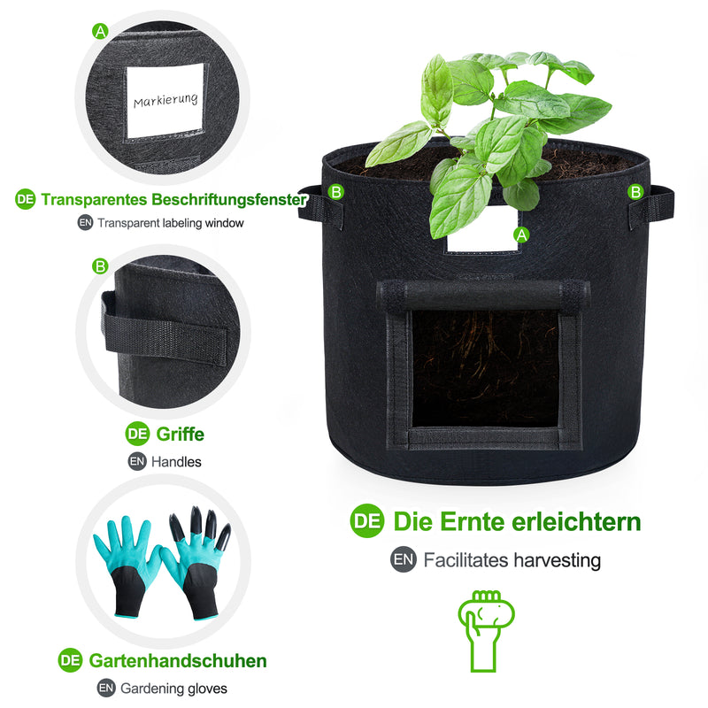 Yorbay 5 Stück Pflanzsack mit 1 Paar Gartenhandschuhen - G41 - 6 - yorbiy.com