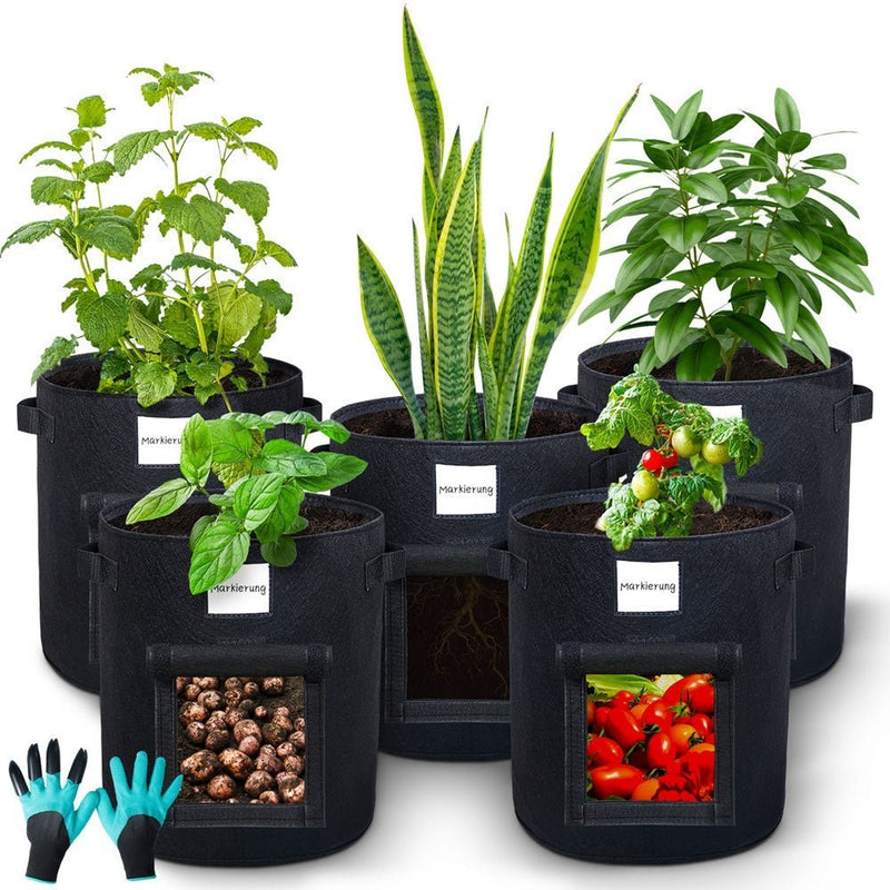 Yorbay 5 Stück Pflanzsäcke à 35 L mit 1 Paar Gartenhandschuhen - G41 - 1 - yorbiy.com
