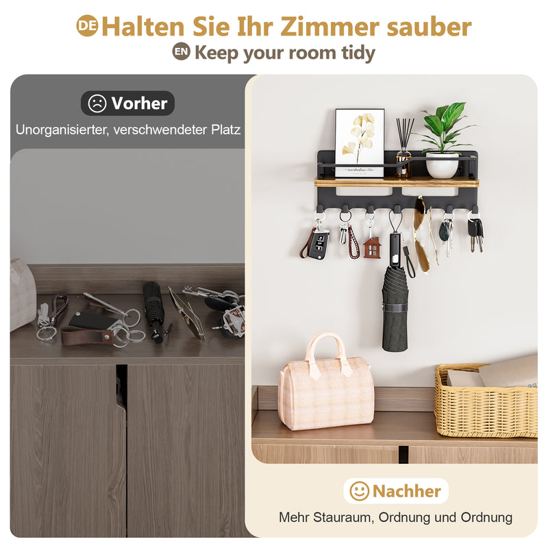 Yorbay Schlüsselbrett mit 7 Haken und Holzablage - YB079-T130 - 27 - yorbiy.com