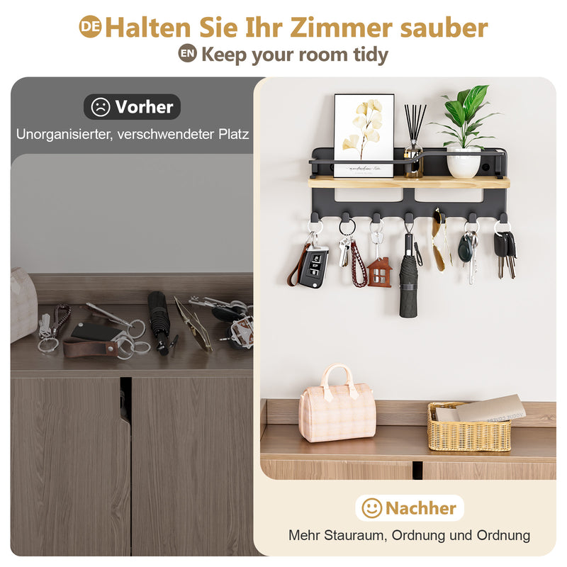 Yorbay Schlüsselbrett mit 7 Haken und Holzablage - YB079 - T066 - 5 - yorbiy.com