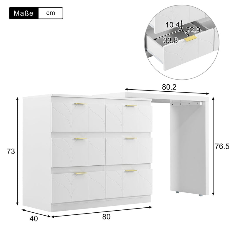 Schminktisch mit Beistelltisch, 6 Schubladen und drehbarer Tischplatte - YB - 3063112AAW - 3 - yorbiy.com