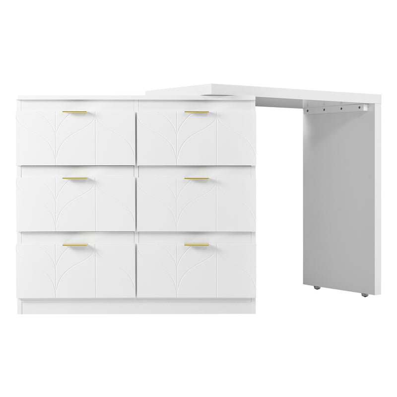 Schminktisch mit Beistelltisch, 6 Schubladen und drehbarer Tischplatte - YB - 3063112AAW - 4 - yorbiy.com