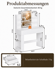 Yorbay Schminktisch mit LED-Spiegel, 2 Schubladen & offenen Ablagen - YW015-D084 - 3 - yorbiy.com