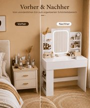 Yorbay Schminktisch mit LED-Spiegel, 2 Schubladen & offenen Ablagen - YW015-D084 - 7 - yorbiy.com