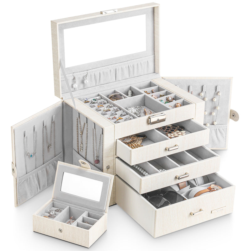 Yorbay Schmuckkästchen aus Kunstleder mit 3 Schubladen und Mini-Box - B31 - 1 - yorbiy.com
