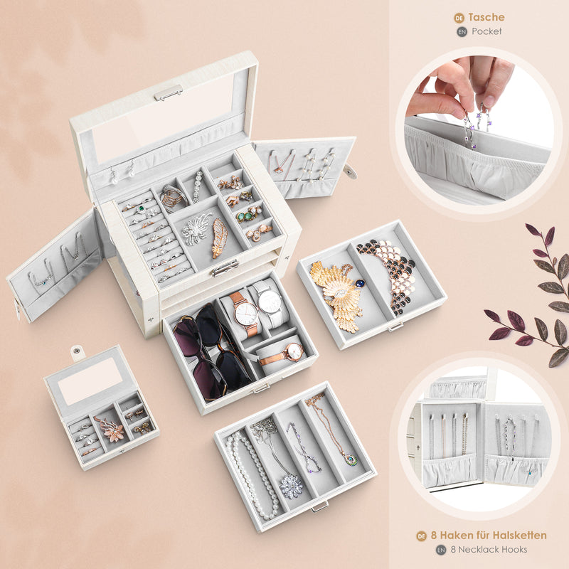 Yorbay Schmuckkästchen aus Kunstleder mit 3 Schubladen und Mini-Box - B31 - 4 - yorbiy.com