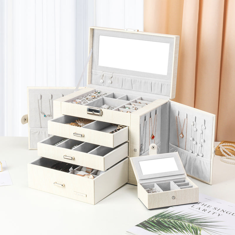 Yorbay Schmuckkästchen aus Kunstleder mit 3 Schubladen und Mini-Box - B31 - 8 - yorbiy.com