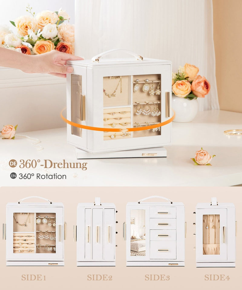 Yorbay Schmuckkästchen mit 360° Drehung, Klarem Schaufenster und 9 Schubladen - SL008-C144 - 4 - yorbiy.com