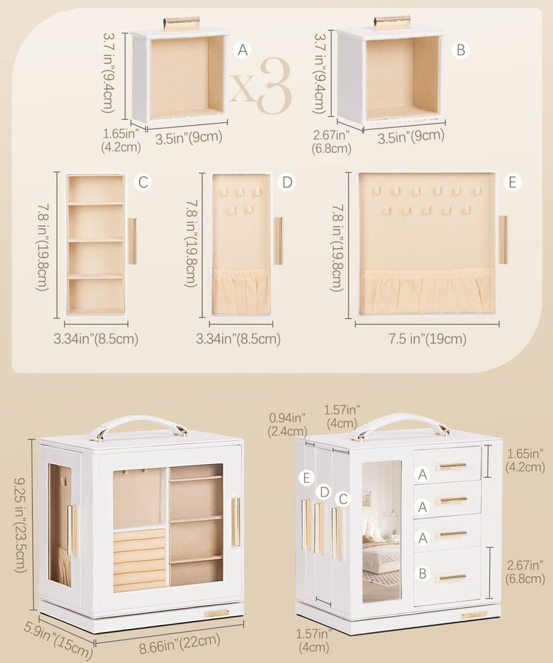 Yorbay Schmuckkästchen mit 360° Drehung, Klarem Schaufenster und 9 Schubladen - SL008-C144 - 3 - yorbiy.com