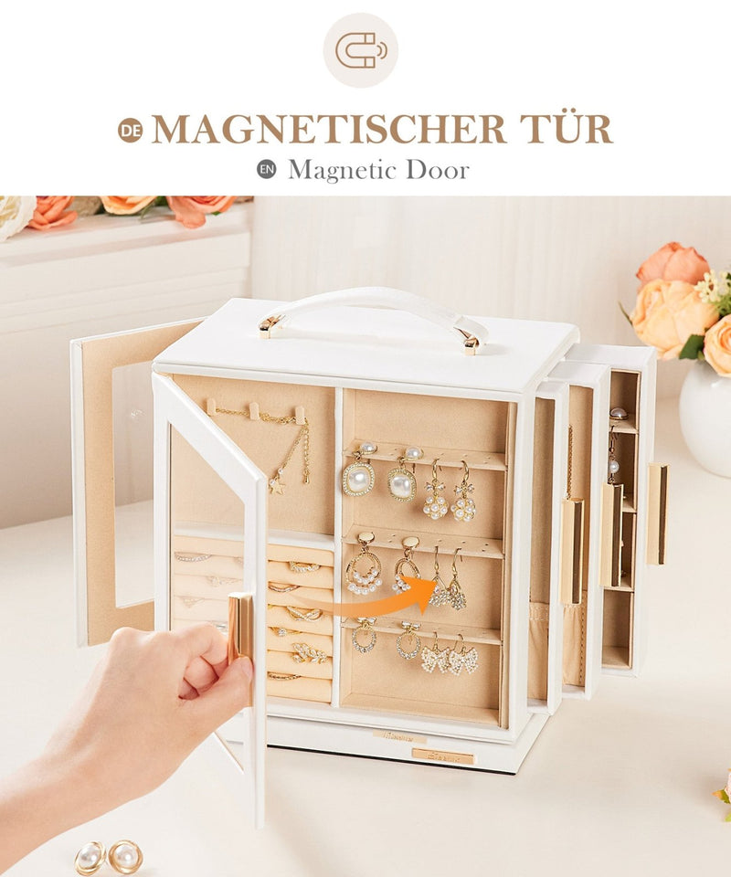 Yorbay Schmuckkästchen mit 360° Drehung, Klarem Schaufenster und 9 Schubladen - SL008-C144 - 7 - yorbiy.com