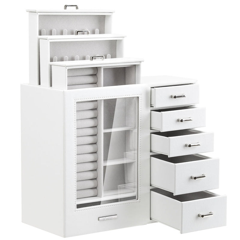 Yorbay Schmuckschatulle mit 8 Schubladen und Glasfenster Weiß - B76 - 1 - yorbiy.com