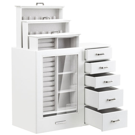 Yorbay Schmuckschatulle mit 8 Schubladen und Glasfenster Weiß - B76 - 1 - yorbiy.com