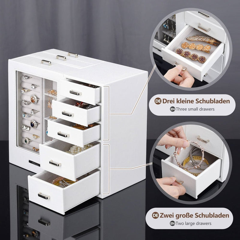 Yorbay Schmuckschatulle mit 8 Schubladen und Glasfenster Weiß - B76 - 8 - yorbiy.com