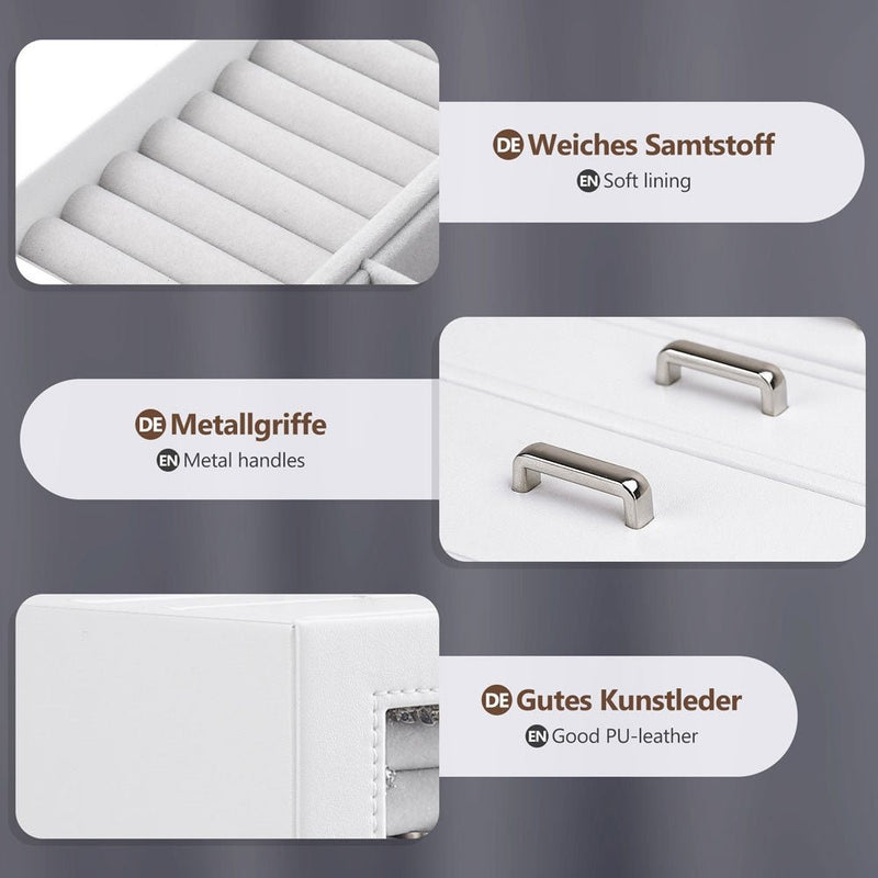 Yorbay Schmuckschatulle mit 8 Schubladen und Glasfenster Weiß - B76 - 9 - yorbiy.com