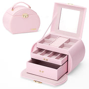 Yorbay Runder Schmuckkoffer aus Kunstleder mit Handgriff Pink - SL003-C063 - 11 - yorbiy.com