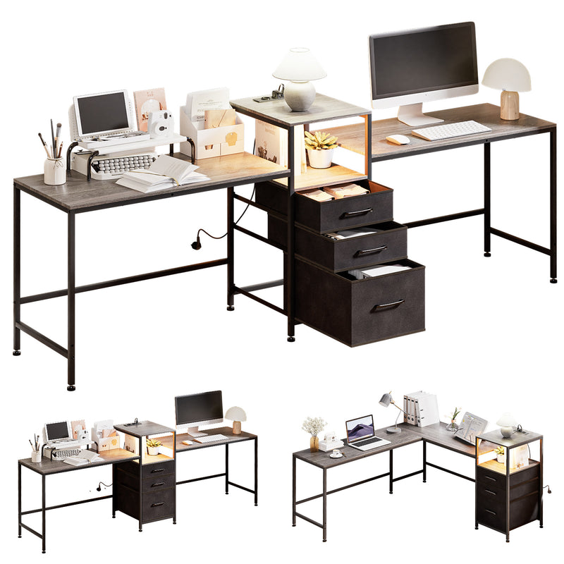 Yorbay Schreibtisch für 2 Personen mit LED-Beleuchtung, Steckdosen & Schubladen - YS030-T112 - 9 - yorbiy.com