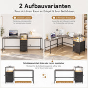 Yorbay Schreibtisch für 2 Personen mit LED-Beleuchtung, Steckdosen & Schubladen - YS030-T112 - 4 - yorbiy.com