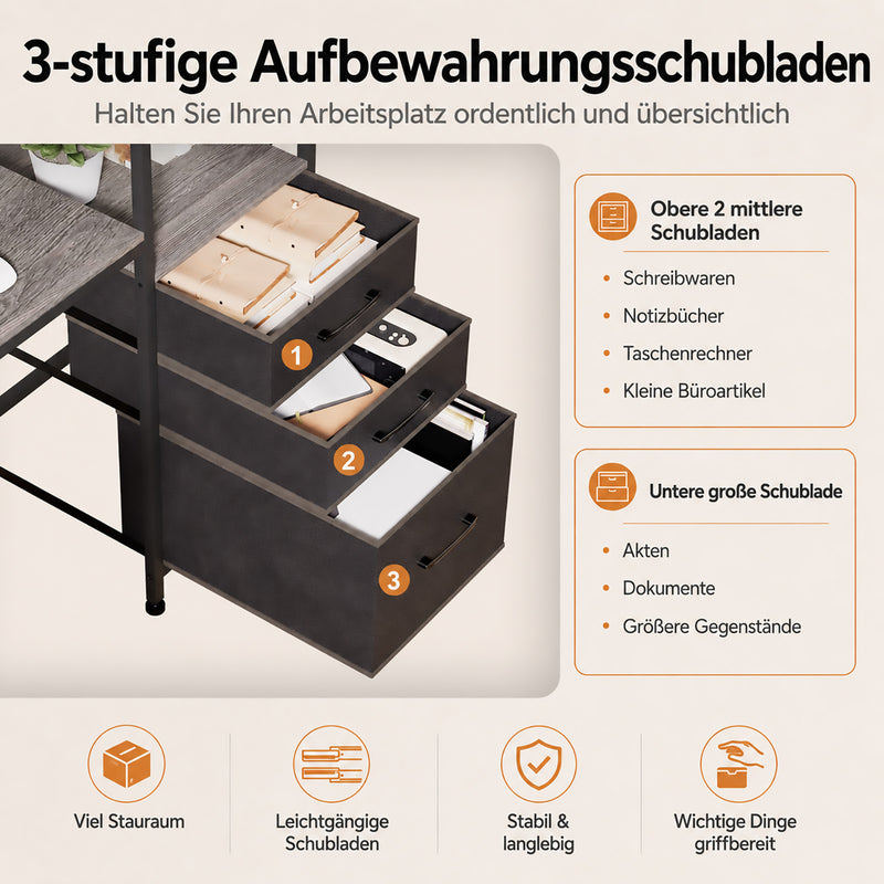 Yorbay Schreibtisch für 2 Personen mit LED-Beleuchtung, Steckdosen & Schubladen - YS030-T112 - 5 - yorbiy.com