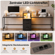 Yorbay Schreibtisch für 2 Personen mit LED-Beleuchtung, Steckdosen & Schubladen - YS030-T112 - 7 - yorbiy.com