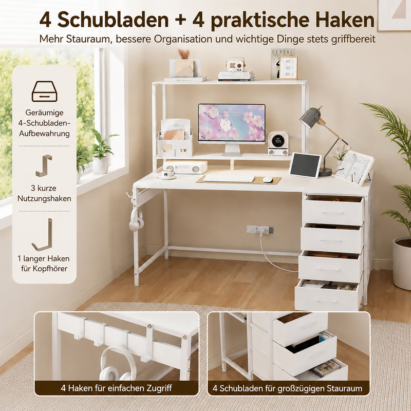 Yorbay L-förmiger Computertisch mit 4 Schubladen, LED-Beleuchtung & Steckdosen - YS031-T113 - 8 - yorbiy.com