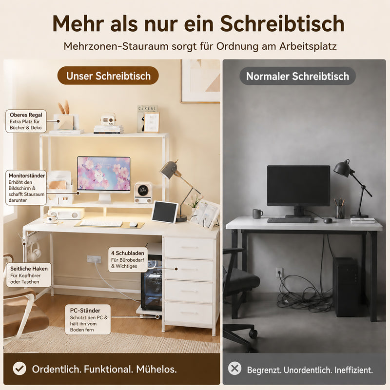 Yorbay L-förmiger Computertisch mit 4 Schubladen, LED-Beleuchtung & Steckdosen - YS031-T113 - 5 - yorbiy.com