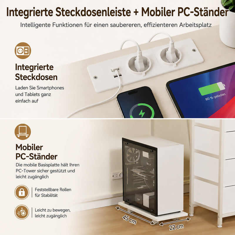 Yorbay L-förmiger Computertisch mit 4 Schubladen, LED-Beleuchtung & Steckdosen - YS031-T113 - 7 - yorbiy.com