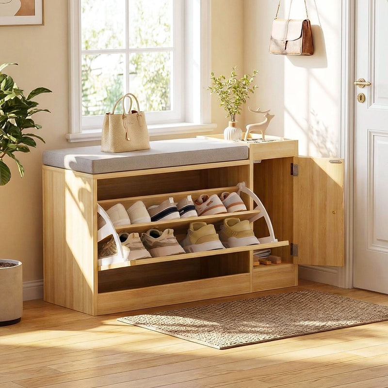 Yorbay Schuhbank mit Stauraum und Sitzkissen, 80 × 30 × 50 cm - YW003-D070 - 2 - yorbiy.com