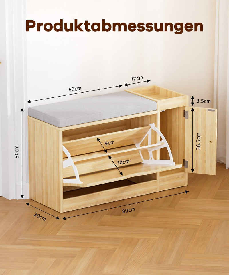 Yorbay Schuhbank mit Stauraum und Sitzkissen, 80 × 30 × 50 cm - YW003-D070 - 3 - yorbiy.com