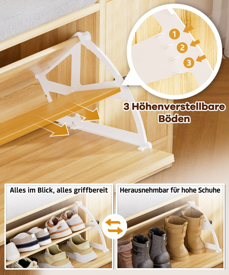 Yorbay Schuhbank mit Stauraum und Sitzkissen, 80 × 30 × 50 cm - YW003-D070 - 4 - yorbiy.com