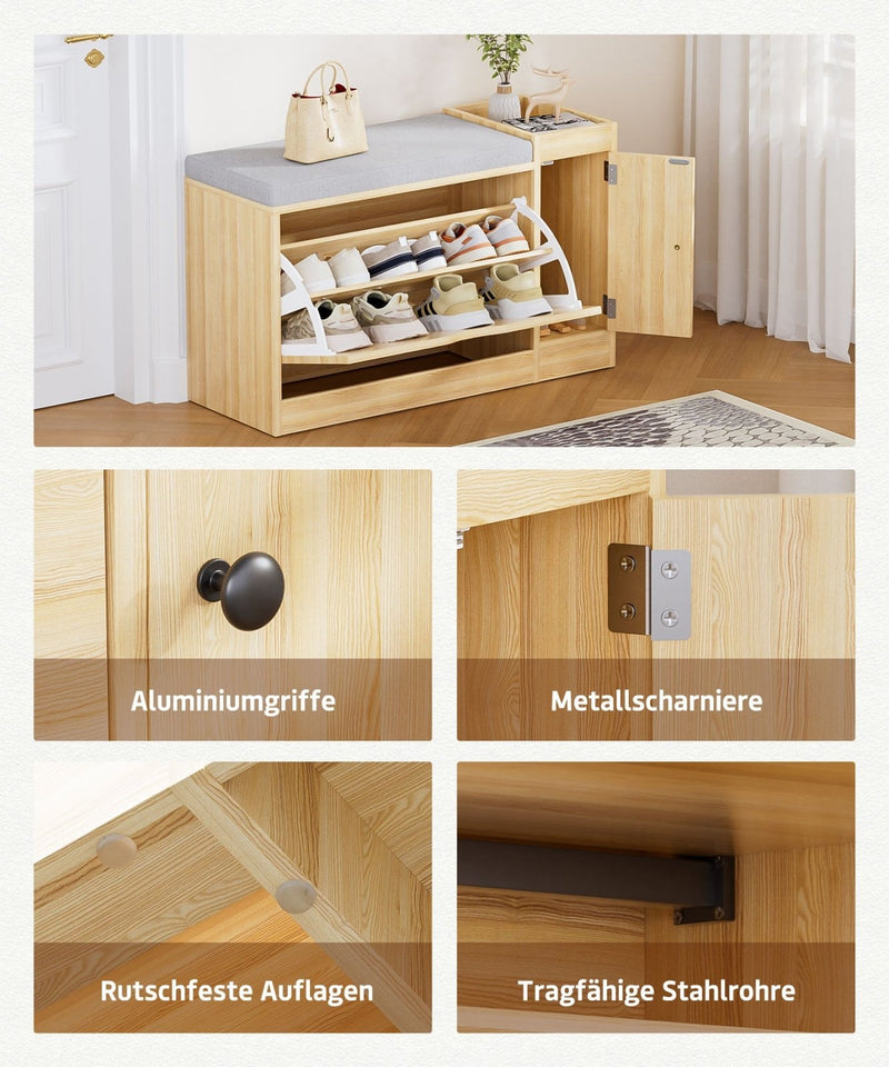 Yorbay Schuhbank mit Stauraum und Sitzkissen, 80 × 30 × 50 cm - YW003-D070 - 6 - yorbiy.com