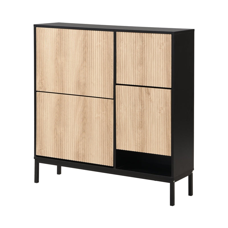 Schuhschrank mit 3 Klappen & Sitzhocker, 100 x 100 x 25 cm - YB - WF230456458S - 1 - yorbiy.com