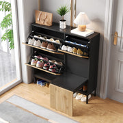 Schuhschrank mit 3 Klappen & Sitzhocker, 100 x 100 x 25 cm - YB - WF230456458S - 2 - yorbiy.com