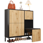Schuhschrank mit Schuhwechselhocker und 3 Klappen, 100 x 100 x 25 cm - YB - WF230456458S - 1 - yorbiy.com