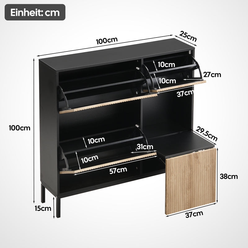 Schuhschrank mit Schuhwechselhocker und 3 Klappen, 100 x 100 x 25 cm - YB - WF230456458S - 3 - yorbiy.com