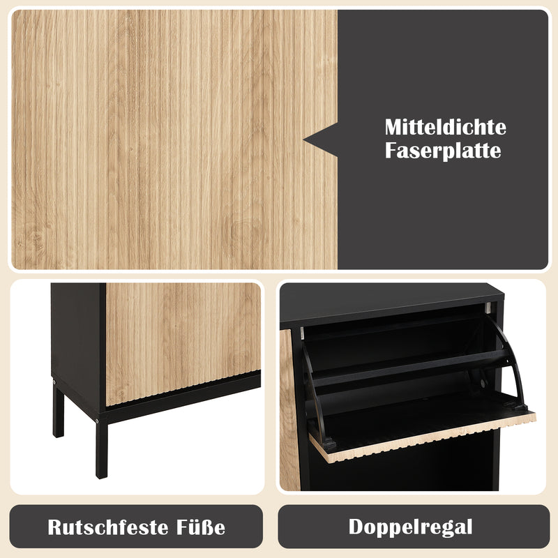 Schuhschrank mit Schuhwechselhocker und 3 Klappen, 100 x 100 x 25 cm - YB - WF230456458S - 4 - yorbiy.com