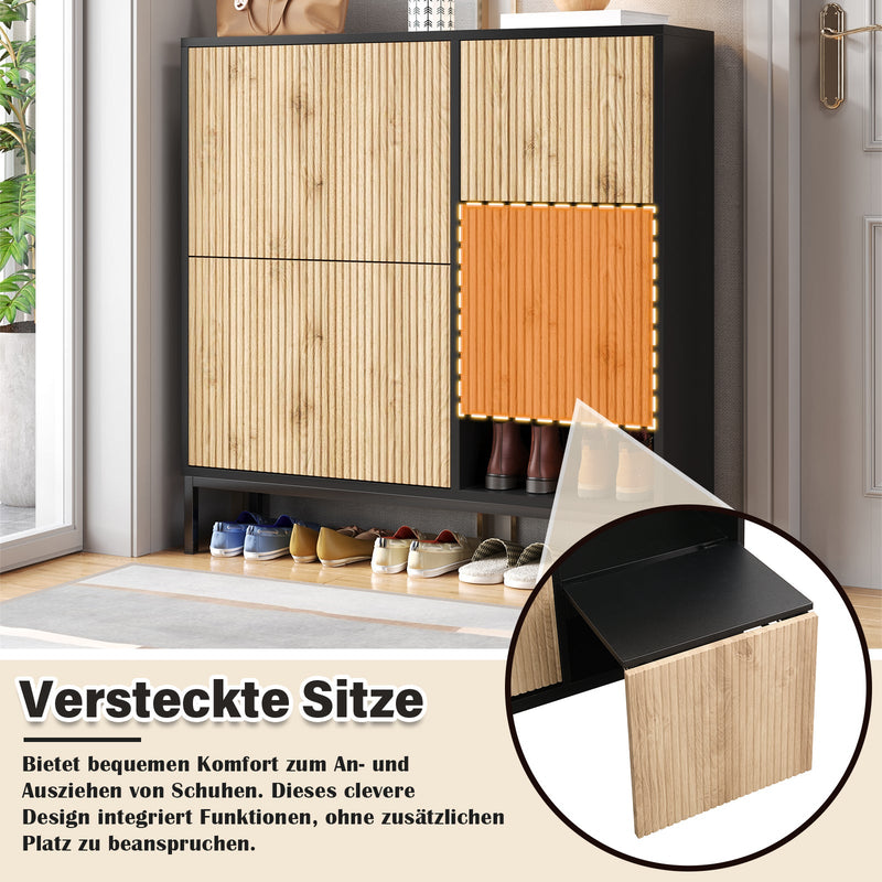 Schuhschrank mit Schuhwechselhocker und 3 Klappen, 100 x 100 x 25 cm - YB - WF230456458S - 5 - yorbiy.com