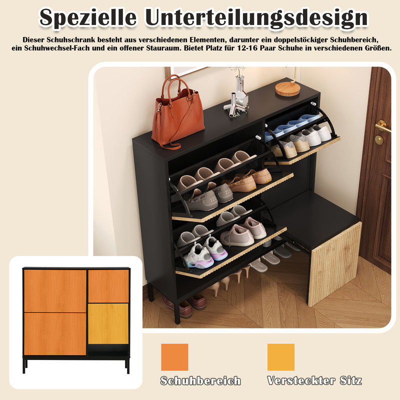 Schuhschrank mit Schuhwechselhocker und 3 Klappen, 100 x 100 x 25 cm - YB - WF230456458S - 6 - yorbiy.com