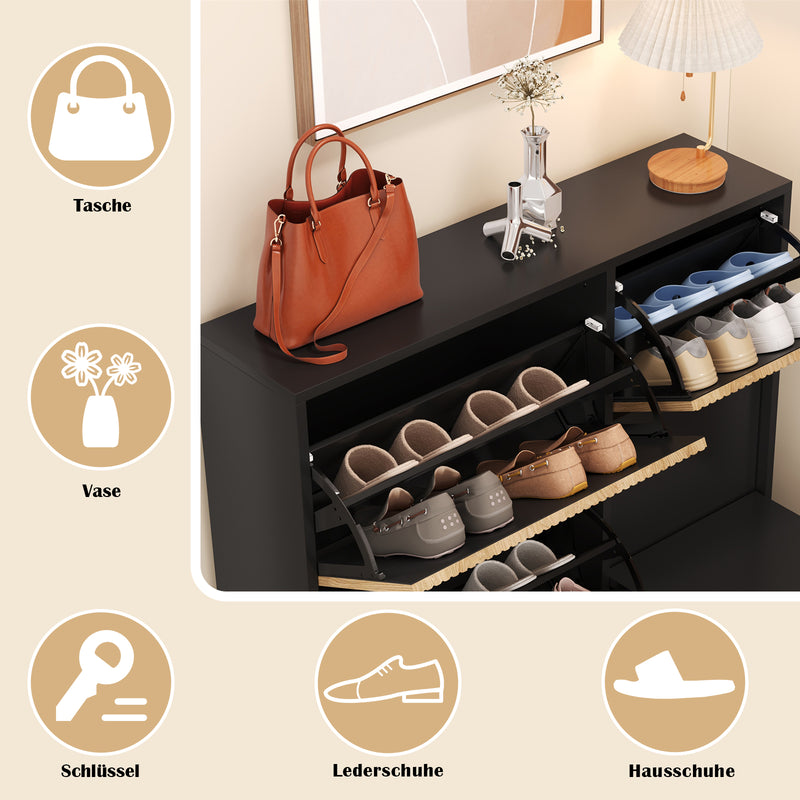 Schuhschrank mit Schuhwechselhocker und 3 Klappen, 100 x 100 x 25 cm - YB - WF230456458S - 7 - yorbiy.com