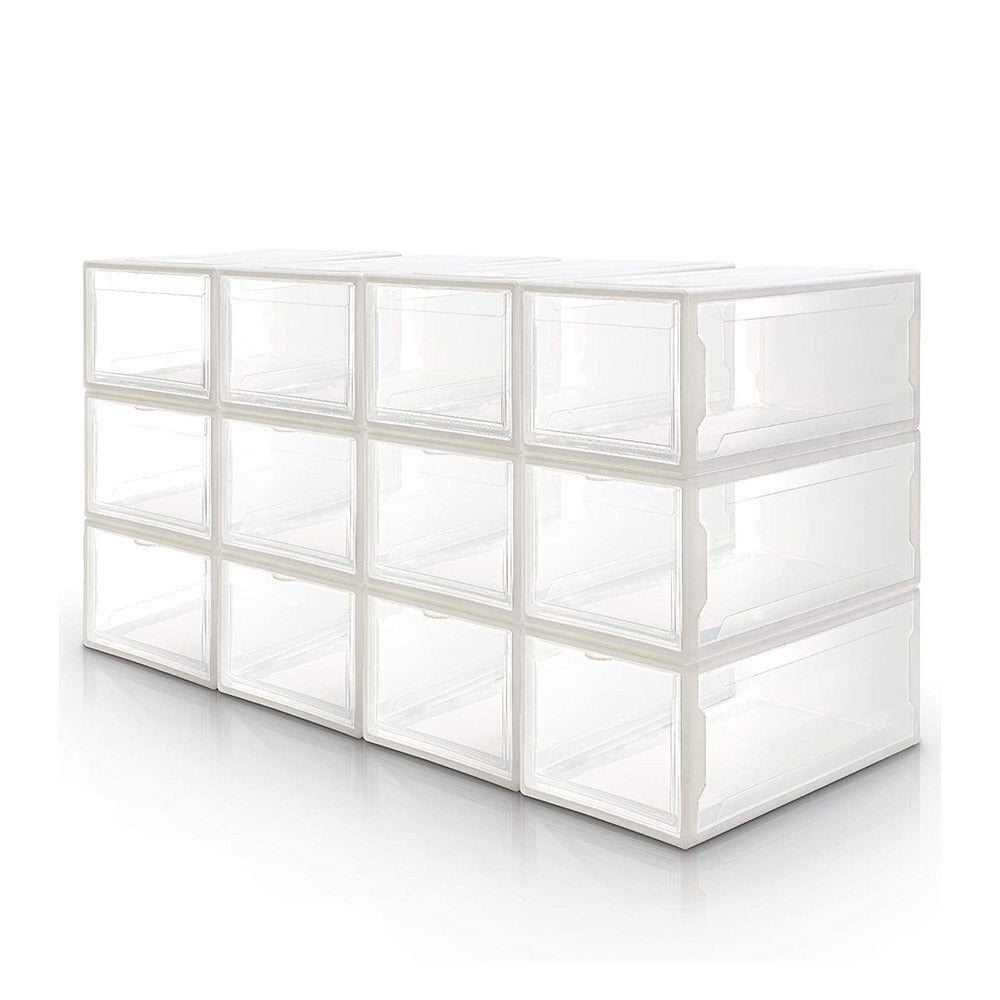 Yorbay 12er Set Schuhbox aus Kunststoff für Schuhe bis Größe 48, weiß S / L - B37x4 - 1 - yorbiy.com