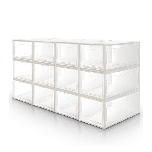 Yorbay 12er Set Schuhbox aus Kunststoff für Schuhe bis Größe 48, weiß S / L - B37x4 - 1 - yorbiy.com