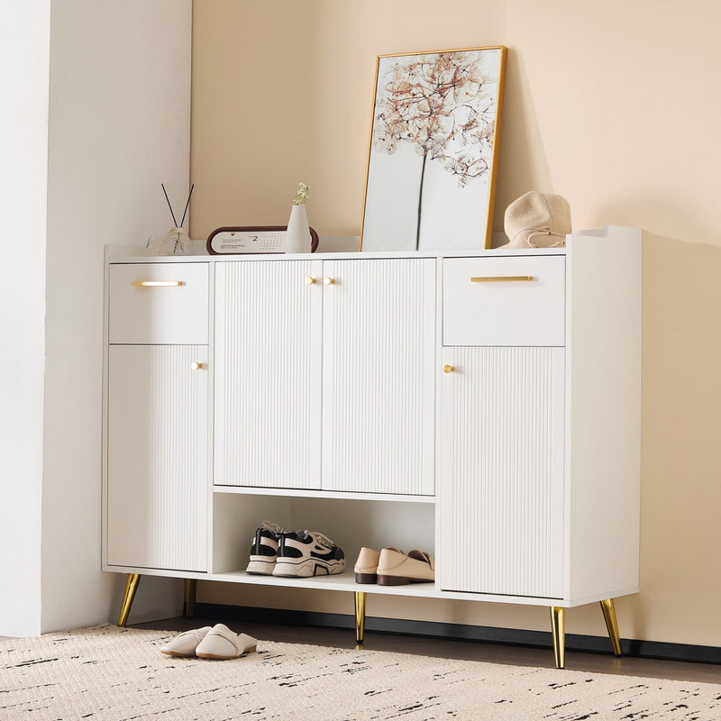 Schuhschrank mit 2 Schubladen und 4 Türen, 130x37x100 cm - YB - N657P21848384W - 2 - yorbiy.com