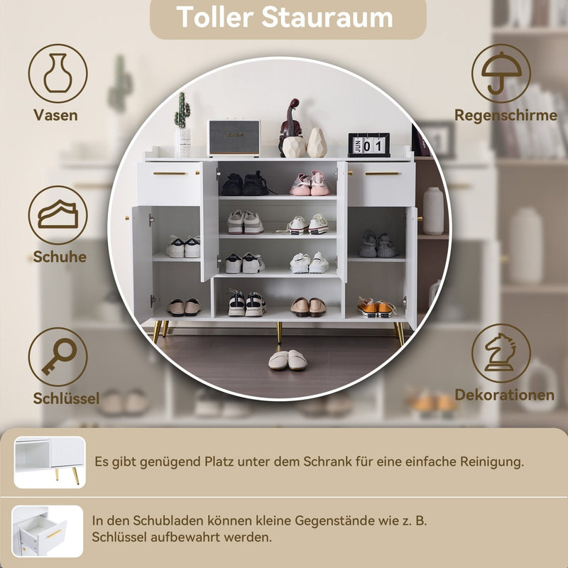 Schuhschrank mit 2 Schubladen und 4 Türen, 130x37x100 cm - YB - N657P21848384W - 6 - yorbiy.com