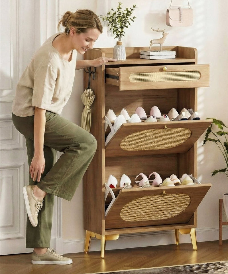 Yorbay Schuhschrank mit 2 Klappfächern & Schublade, 110,5 × 60 × 24 cm - YW002-D069 - 10 - yorbiy.com