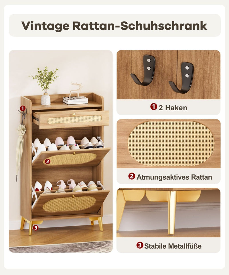 Yorbay Schuhschrank mit 2 Klappfächern & Schublade, 110,5 × 60 × 24 cm - YW002-D069 - 5 - yorbiy.com