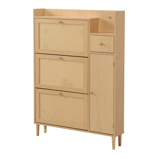 Schuhschrank aus Holzwerkstoff & Rattan, 90 x 125 x 17 cm - YB - WF317731AAP - 1 - yorbiy.com
