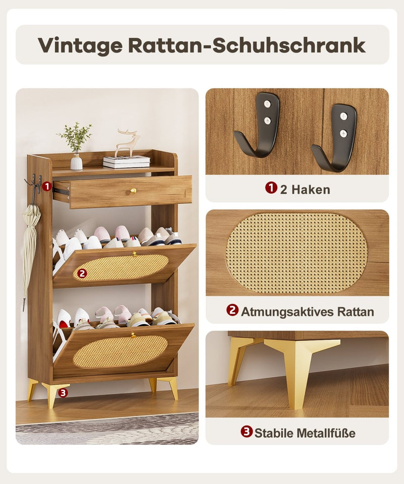 Yorbay Schuhschrank mit 2 Klappen, Schublade und Haken - YW028-D100 - 9 - yorbiy.com